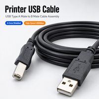 Kabel USB Printer Tipe A Male ke B Male 4 Core Shielded Kecepatan Tinggi untuk Mesin Ukiran Kamera Industri Perakitan Kabel USB