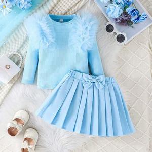 Ensemble 2 pièces pour filles : haut à manches en maille multicolore et jupe – Tenue mignonne et élégante pour sorties - Product Image 3