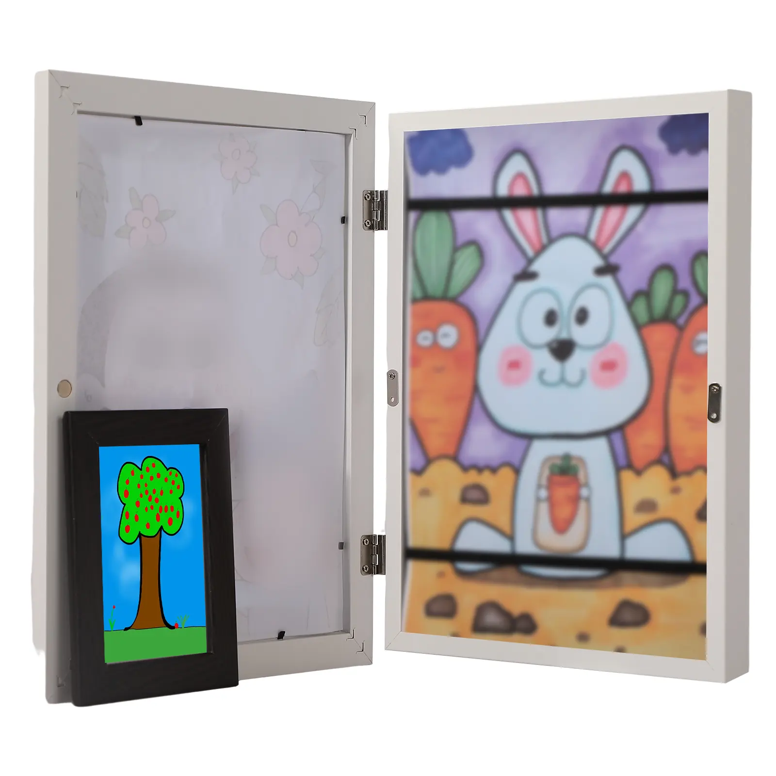 Front Opening Picture Frame Kids Art for A4 Paper 50 Photos Storage White Kids Art Display Frame Wall Mount Decor