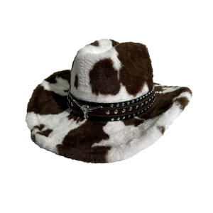 New Arrival Unisex Vintage Cow Print Fuzzy Studded Cowboy <strong>Hat</strong> for Party Outdoor - Product Image 5
