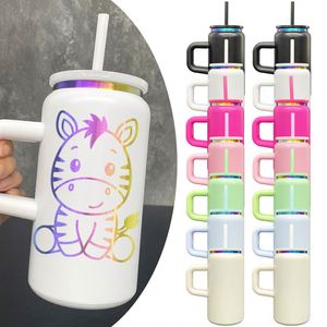 Bouteille isotherme en acier inoxydable de 16 oz avec logo personnalisé, poignée amovible et paille, gravure laser pour usage extérieur/bureau - Product Image 2