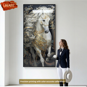 UNIART Qualité Impression sur Toile <span class=keywords><strong>Cheval</strong></span> Art Mural en Porcelaine Couloir Peintures Diamants LED <span class=keywords><strong>Peinture</strong></span> en Porcelaine Cristal Décoration Maison - Product Image 1