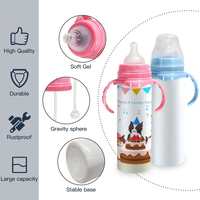 Biberon vierge pour sublimation en acier inoxydable 304 sans BPA, 240 ml (8 oz), avec tétine en silicone et poignée, pour la personnalisation