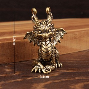 Ornement en bronze antique, statue de <span class=keywords><strong>dragon</strong></span> animal mythique chinois, figurines en cuivre, miniatures, presse-papiers en laiton, collection - Product Image 5