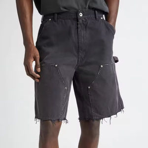 Pantaloncini da carpentiere personalizzabili con borchie con <span class=keywords><strong>bottone</strong></span> con orlo grezzo con bordo in difficoltà <span class=keywords><strong>pantaloni</strong></span> in Denim lavorato a maglia a <span class=keywords><strong>doppio</strong></span> ginocchio - Product Image 1