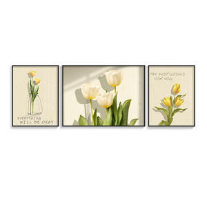 Lot de 3 tableaux sur toile style bohème botanique, motif floral jaune, pour projets de décoration neutre pour hôtels et appartements - Product Image 6