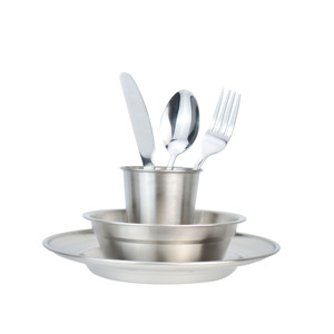 Set Kit Mess berkemah portabel baja tahan karat, peralatan makan cangkir bir mangkuk sup dengan tas jinjing - Product Image 1