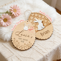 Étiquette personnalisée en bois pour panier de Pâques, motif lapin, pour enfants