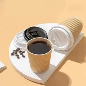 16oz <b>Corrugated</b> <b>Paper</b> Cups with Sip Lid Cover Ripple Walled Coffee Mug with Logo Printed - Product Image 6