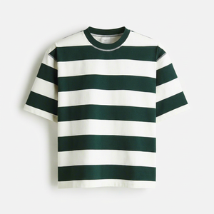 Custom Oversized Green <b>White</b> Striped T Shirt 100% Cotton Heavyweight Drop Shoulder Streetwear Unisex Casual <b>Tee</b> OEM ODM - Product Image 1