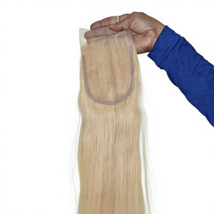 Indian <b>Cheap</b> Virgin Cuticle Aligned None Shedding 5*5 Closure Straight Blonde Color Temple Wave Style Human Hair <b>Extensions</b> - Product Image 1