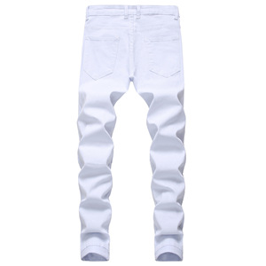 Dernier design – <span class=keywords><strong>Jean</strong></span> slim décontracté pour homme, blanc, multi-trous, style streetwear, avec grande taille élastique, pour adolescent - Product Image 5