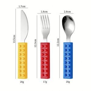 Cross-border <b>Building</b> <b>Block</b> Wheat Straw Eco-Friendly Simple Style Children's Knife Fork Spoon <b>Set</b> Assembled Western Portable - Product Image 2