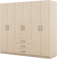 Armoire autoportante en bois à 6 portes avec étagères, tringle de suspension et 3 grands tiroirs, MOQ 100
