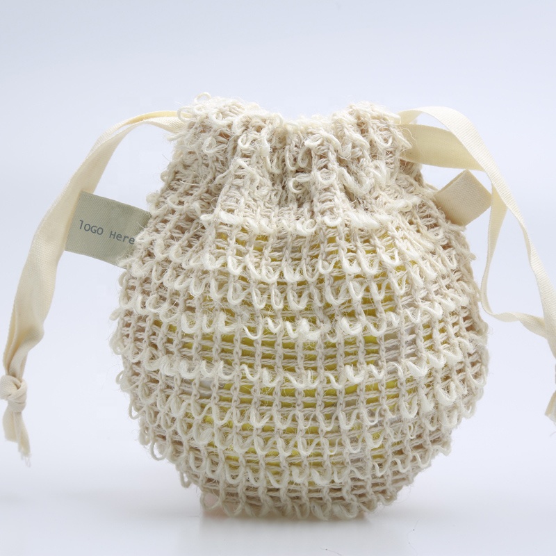 Sisal Linen Cotton Mesh Drawstring Packaging Soap Saver Gift Pouch Organic Cosmetic Soap Bag