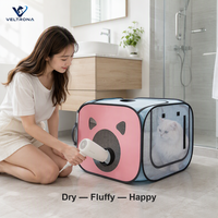 Boîte de séchage pour animaux de compagnie, pour chats et chiens, sac de séchage portable et pliable avec fenêtre en maille et orifice pour la buse, rose et bleu, taille moyenne