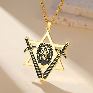 Collar Myshape Victory Swords con León de Judá y Estrella de David, Cadena de Acero Inoxidable, Amuleto de Protección Judaica - Product Image 1