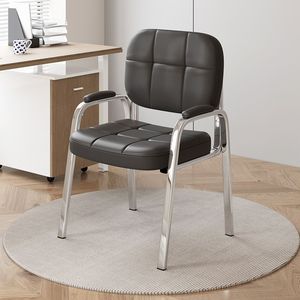 Office Conference <b>Chairs</b> Long-Seated Four-Legged Simple Comfortable Backrest PU Leather Metal Fixed Armrest Living Room Use - Product Image 6