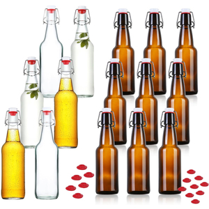 Bottiglia <span class=keywords><strong>di</strong></span> <span class=keywords><strong>Vetro</strong></span> per <span class=keywords><strong>Birra</strong></span> Fatta in Casa, Ermetica con Tappo a Molla, Ambra o Trasparente, 16 oz, 500ml, 330ml - Product Image 1
