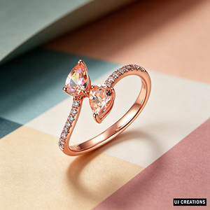 Rose Gold Morganite Pear Cut Butterfly <b>Ring</b> Pave Setting Prong Engagement Women's Romantic Gemstone Fine Jewelry - Product Image 4