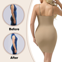 1342L ODM Sous-vêtement gainant invisible lisse pour femme, col rond, rembourré, longue chemise de nuit, lingerie intime