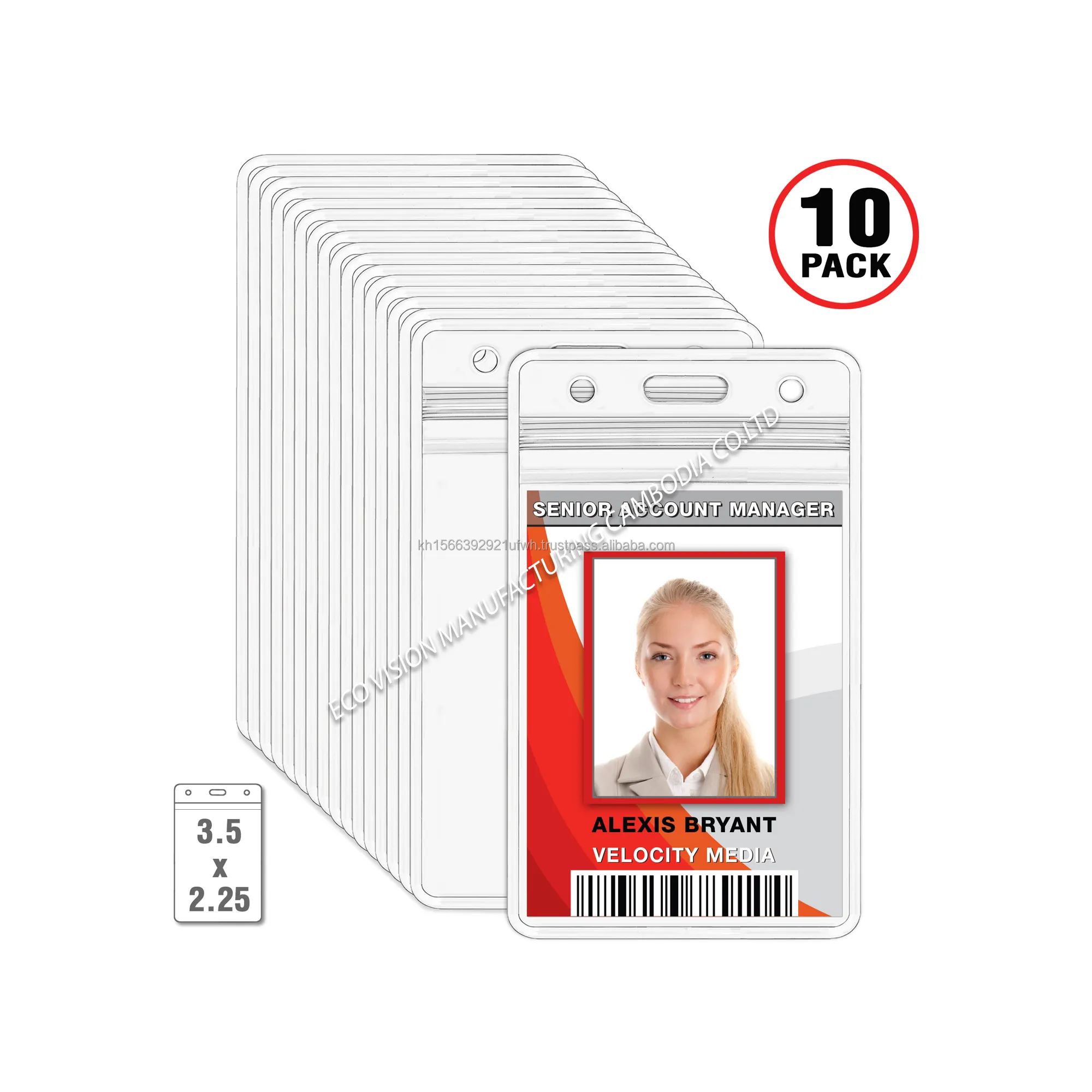 새로운 스타일 도매 가격 방수 전문 투명 플라스틱 10 팩 캄보디아에서 사용자 정의 3.5x2.25 수직 배지