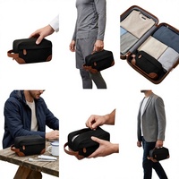 Trousse de Toilette Pliable Vintage en Toile pour Homme avec Fermeture Éclair et Finition en Cuir – Design Minimaliste, Grande Capacité, Idéale pour le Voyage