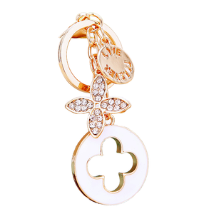 18K Vàng Kim Cương pha lê trái tim màu đỏ chìa khóa hình hoa quyến rũ Carabiner Keychain Móc chìa khóa da kim loại trái tim Keychain cho cô gái - Product Image 3