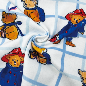 Bán buôn 260gsm 92% P 8% spandex đan in thoải mái căng trẻ em Đồ ngủ đầy màu sắc gấu kiểm tra mô hình cho trang trí nội thất thấp - Product Image 3