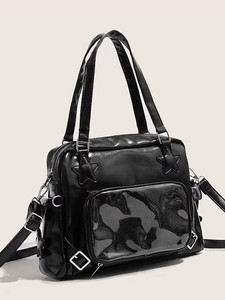 Bolso bandolera personalizado con ventana transparente, diseño de reloj despertador con gatito negro, para exhibir pines DIY - Product Image 5