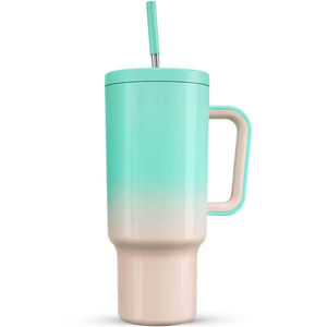 Gobelet isotherme en acier inoxydable de grande capacité 40 oz, avec paille, pour boissons chaudes/froides, avec poignée, pour voiture, maintien de la glace - Product Image 2