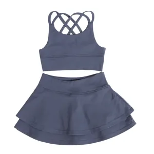 Vêtements pour bébé avec logo personnalisé Lingerie d'été en bandoulière Jupe courte Leggings de yoga pour bébés filles en nylon de couleur unie sans couture