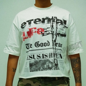 Custom Manufacturer Streetwear Oversized Screen Printing Boxy <b>Tee</b> 240 Gsm 100% Cotton T-Shirt Man <b>White</b> Cropped Boxy T-shirt Men - Product Image 2