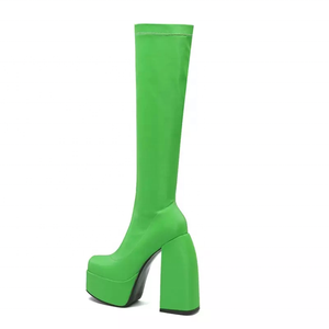 Botas de tacón grueso con plataforma y punta cuadrada para mujer, hasta la rodilla, cómodas, de moda, para invierno - Product Image 6