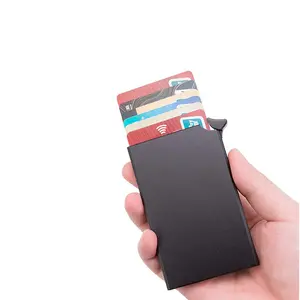 Hộp Đựng Thẻ Tín Dụng Bằng Nhôm Bật Lên Ngăn Chặn RFID Kinh Doanh Với Miếng Dán Dính Hộp Đựng Thẻ