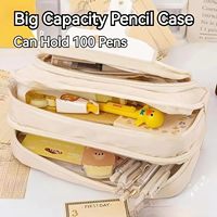 Trousse à crayons grande capacité multi-zippée, multi-compartiments, sac à stylos portable, esthétique coréenne, pour étudiants, rentrée scolaire, papeterie