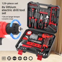 Perceuse-visseuse électrique au lithium 8V, ensemble d'outils multifonctionnels pour la maison de 129 pièces avec étui rigide, fonctionnement manuel