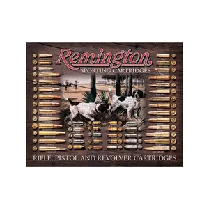 रेमिंगटन बुलेट बोर्ड टिन साइन - नॉस्टैल्जिक विंटेज मेटल वॉल डेकोर 8X12 इंच