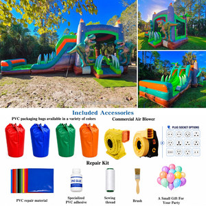 Toboggan aquatique gonflable 2-en-1 dinosaure avec piscine, château gonflable robuste T-Rex pour les grandes fêtes estivales en extérieur et les jeux en plein air - Product Image 2