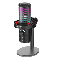 Microphone de jeu CMTECK XM560, microphone USB pour streaming avec suppression du bruit, microphone à condensateur pour ordinateur de bureau, microphone RGB pour streaming
