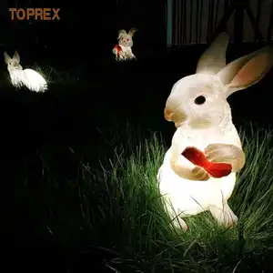 Özelleştirilebilir popüler bahçe aydınlatması açık ay bahçe ışık Led Bunny dekorasyon reçine el sanatları ile ışık