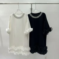 Robe longue élégante ornée d'un nœud en strass pour femmes, tunique décontractée pour soirée