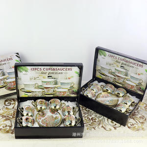 Accesorios de Lujo para Espresso Estilo Europeo, Taza de Café de Cerámica con Flores Coloridas y Baño de Oro, Juego de Café y Té - Product Image 3