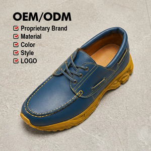Mocassins en <span class=keywords><strong>cuir</strong></span> <span class=keywords><strong>bleu</strong></span> <span class=keywords><strong>marine</strong></span> élégants avec semelle athlétique jaune pour hommes et femmes unisexes avec support de personnalisation de marque 2026 - Product Image 1