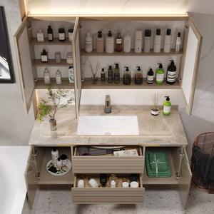 Mueble de Baño Flotante de Madera Maciza con Encimera de Piedra de <span class=keywords><strong>Roca</strong></span> de 36/42/48/66/72 Pulgadas con Lavabo, Gran Oferta - Product Image 4