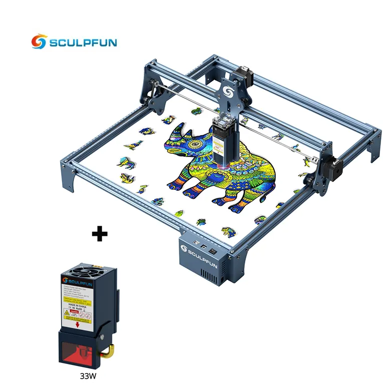 Sculfun S9 Lazer mesin pemotong pengukir, kayu akrilik efek presisi tinggi Laser dengan S30 Ultra 33W peningkatan modul