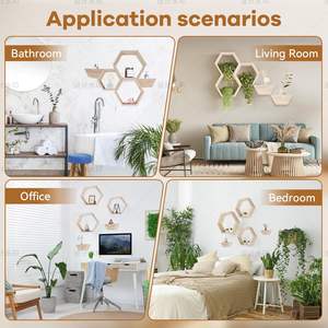 Ensemble de 5 étagères flottantes hexagonales en bois naturel Étagère décorative murale moderne en nid d'abeille pour salon - Product Image 6