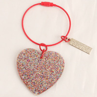 Porte-clés en acrylique à paillettes en forme de cœur, étiquette en métal, bricolage