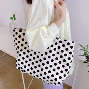 Spring retro fashion style Wave point printed large capacity shoulder canvas bag Women Minority grocery tote bag