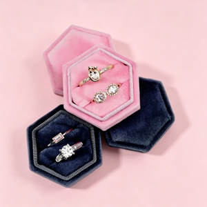 Boîte à bijoux de luxe moderne en flanelle douce, hexagonale, pour fiançailles, mariage, Noël, en velours noir et rose, pour collier et bague, étui cadeau - Product Image 3